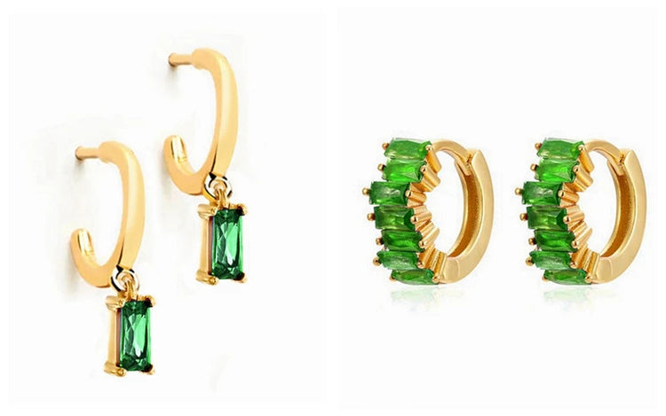 925 Sterling Silver Needle Green Zircon Gold Earrings Heart Hoop Earrings for Women Delicate Stud Earrings Luxury Jewelry Gifts PlatiNum