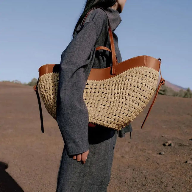 Retro Artistic Fashion Versatile Casual Tote Bag Single Shoulder Bag Large Capacity Woven Grass Big Bag