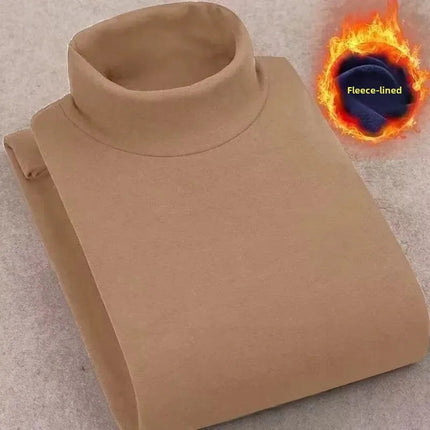 Double-Sided Fleece Long Sleeve T-Shirt Men's Autumn Winter Half High Collar Base Layer Heavyweight Warm Top Base Layer Shirt PlatiNum