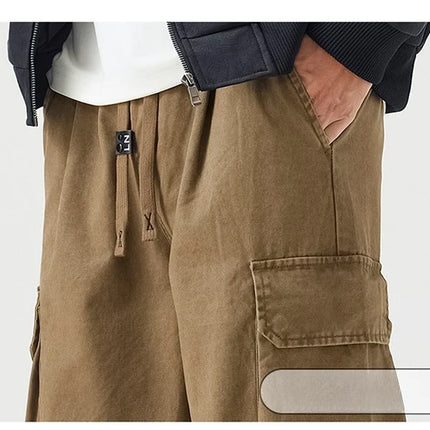 Autumn New Cargo Loose Multi-pockets 100% Cotton Straight Pants for Men Clothing Comfort Zipper Male Trouser GF258113