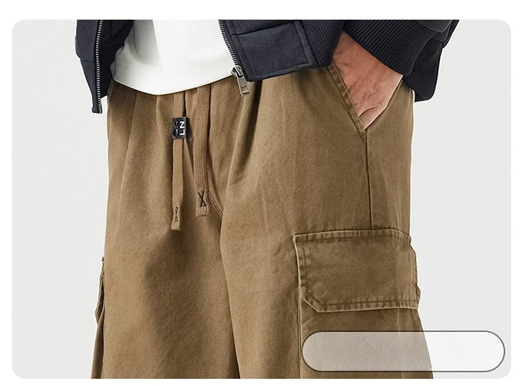 Autumn New Cargo Loose Multi-pockets 100% Cotton Straight Pants for Men Clothing Comfort Zipper Male Trouser GF258113