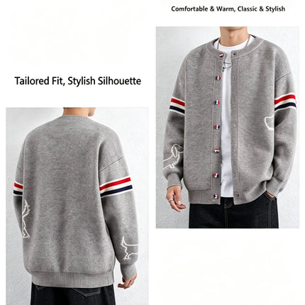 Designer Brand Long Sleeve Knitted Cardigan Men's New Trend Color Blocked Button Design Couple's Casual Warm Round Neck Coat