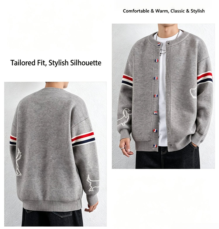 Designer Brand Long Sleeve Knitted Cardigan Men's New Trend Color Blocked Button Design Couple's Casual Warm Round Neck Coat
