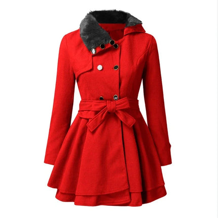Women's Autumn Winter Slim Long Wool Sherpa Coats Double Breasted Padded Blends Jackets Solid Cashmere Coat England Style Trench