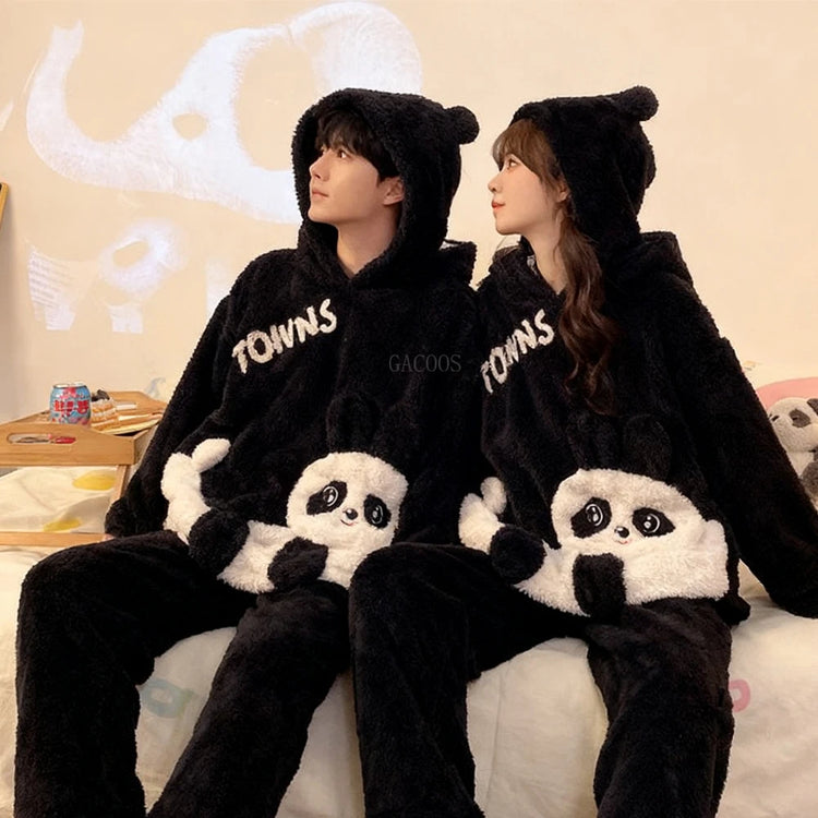 New 2026 Couple Pajamas Set Women's Thickened Fleece-lined Coral Velvet Men Sleepwear For Winter Cute Cat Homewear