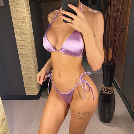 Sexy 13 colori Halter Satin Bikini brasiliano Donna Costumi da bagno Costume da bagno femminile Bikini a due pezzi Bagnante Costume da bagno Swim V4966 platinumshop