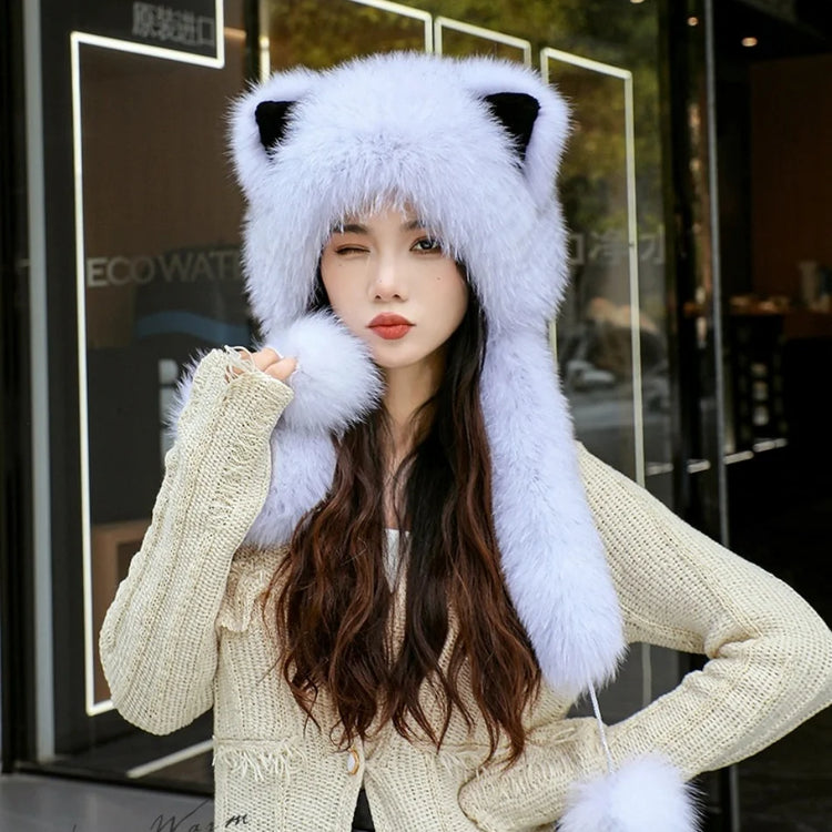 Women's Winter Hats Fox Fur Flight Hats Ushanka Hats For Women Winter Outdoor Windproof And Warm Plush Outdoor Hats For Skiing