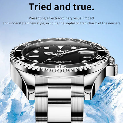OLEVS Orologi da uomo Trend Luxury Cinturino in acciaio pregiato Grande data Orologio da polso al quarzo di marca originale per uomo Impermeabile luminoso 5885 Nuovo platinumshop