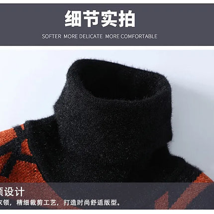 2024 Winter men's flower pattern Sweaters thick O-neck sweater men youth autumn Men's Turtle neck wool Casual Knitwear Pullover