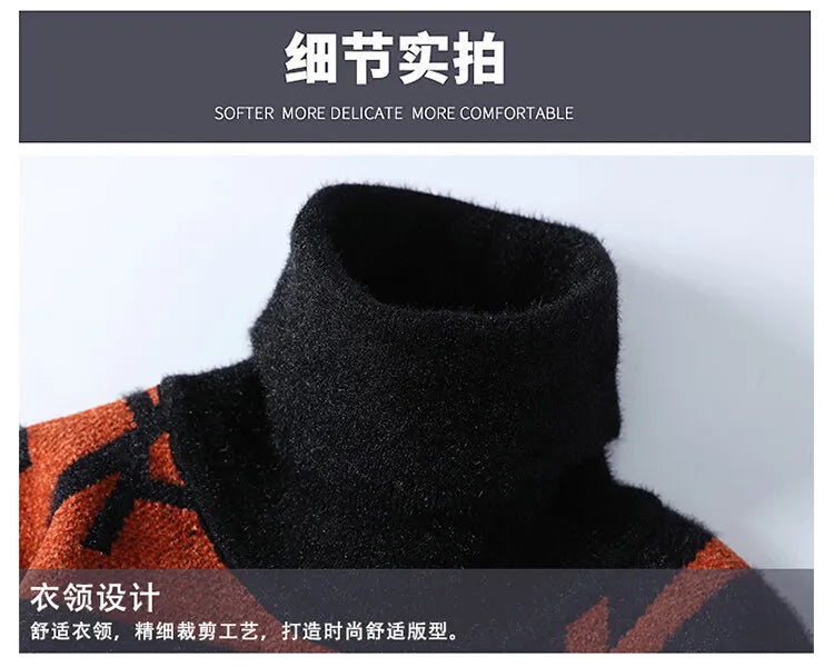 2024 Winter men's flower pattern Sweaters thick O-neck sweater men youth autumn Men's Turtle neck wool Casual Knitwear Pullover