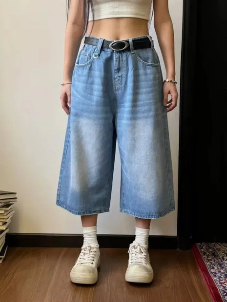 Jeans Jorts larghi vintage Y2k Streetwear Pantaloncini oversize Pantaloni in denim Moda coreana Pantaloni larghi Grunge Neutro estivo
