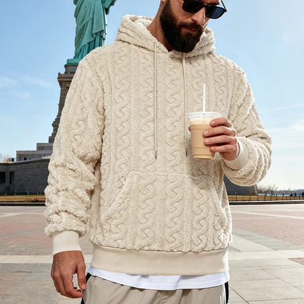 Cross-border Loose Men's Winter Retro Warm Double-Sided Velvet Casual Trend Hooded Pocket High Street Sweater