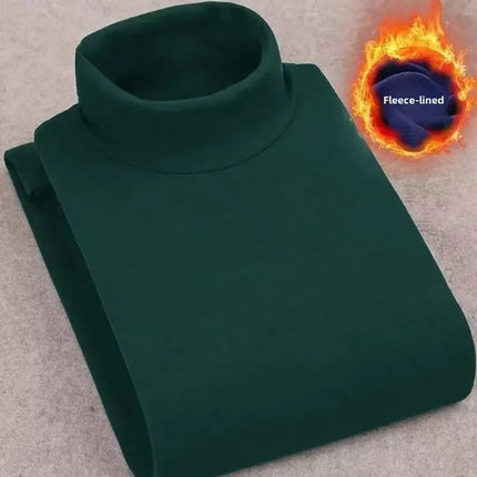 Double-Sided Fleece Long Sleeve T-Shirt Men's Autumn Winter Half High Collar Base Layer Heavyweight Warm Top Base Layer Shirt PlatiNum