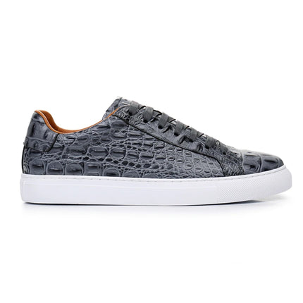 Leather Sneakers Men Calfskin Alligator Pattern Casual Shoes Lace Up Flats Daily Footwear