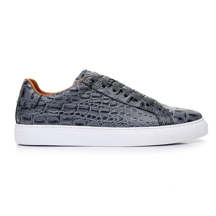 Leather Sneakers Men Calfskin Alligator Pattern Casual Shoes Lace Up Flats Daily Footwear