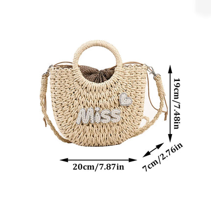 Personalized Summer Straw Bag for Women, Large Capacity, Perforated Design, Simple Shoulder Beach Bag for Vacations