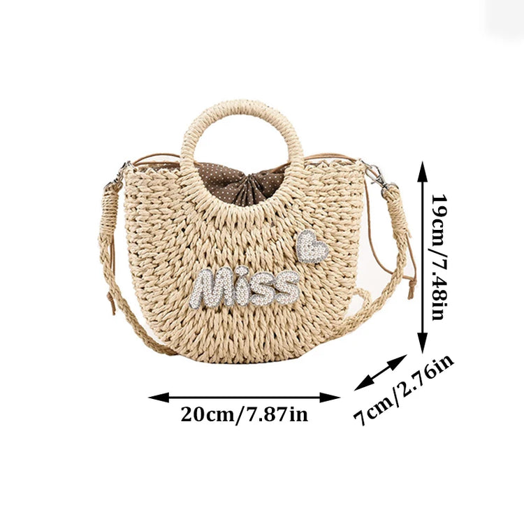 Borsa Estiva Personalizzata in Paglia per Donne, Grande Capacità, Design Traforato, Semplice Borsa a Tracolla da Spiaggia per Vacanze