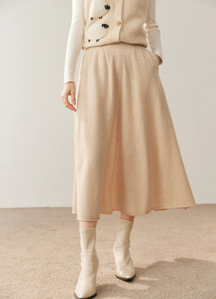 High quality Women's 100% Cashmere High Waisted Umbrella Skirt Autumn Winter Elastic Knitted Fabric Breathable Warm Soft Comfort PlatiNum
