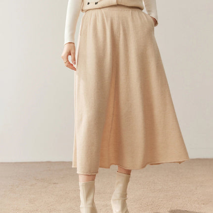 High quality Women's 100% Cashmere High Waisted Umbrella Skirt Autumn Winter Elastic Knitted Fabric Breathable Warm Soft Comfort PlatiNum