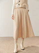 High quality Women's 100% Cashmere High Waisted Umbrella Skirt Autumn Winter Elastic Knitted Fabric Breathable Warm Soft Comfort PlatiNum