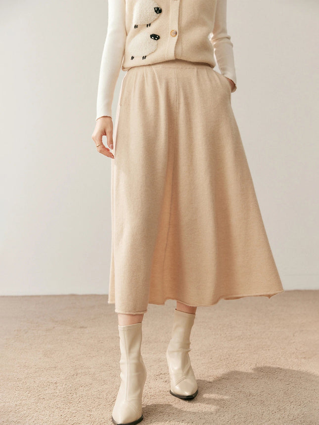 High quality Women's 100% Cashmere High Waisted Umbrella Skirt Autumn Winter Elastic Knitted Fabric Breathable Warm Soft Comfort PlatiNum