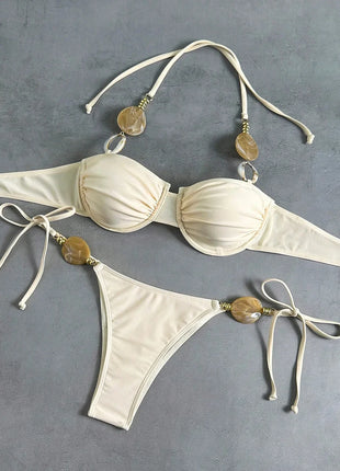 Micro Bikini 2026 Push Up Donna Costumi da Bagno Sexy Set Bikini String Thong Biquini Monokini Tinta Unita Abbigliamento da Spiaggia