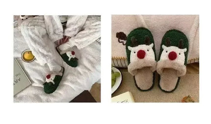 Winter Christmas Women Home Slippers Men Indoor Soft Non-slip Sandals Couples Warm Plush Flat Slides Adults Unisex Lovely Shoes