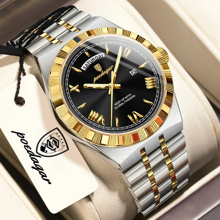 POEDAGAR Fashion Male Clock Luminous Waterproof Week Date Creative Men Watch Stainless Steel Quartz Business Men's Watches Reloj