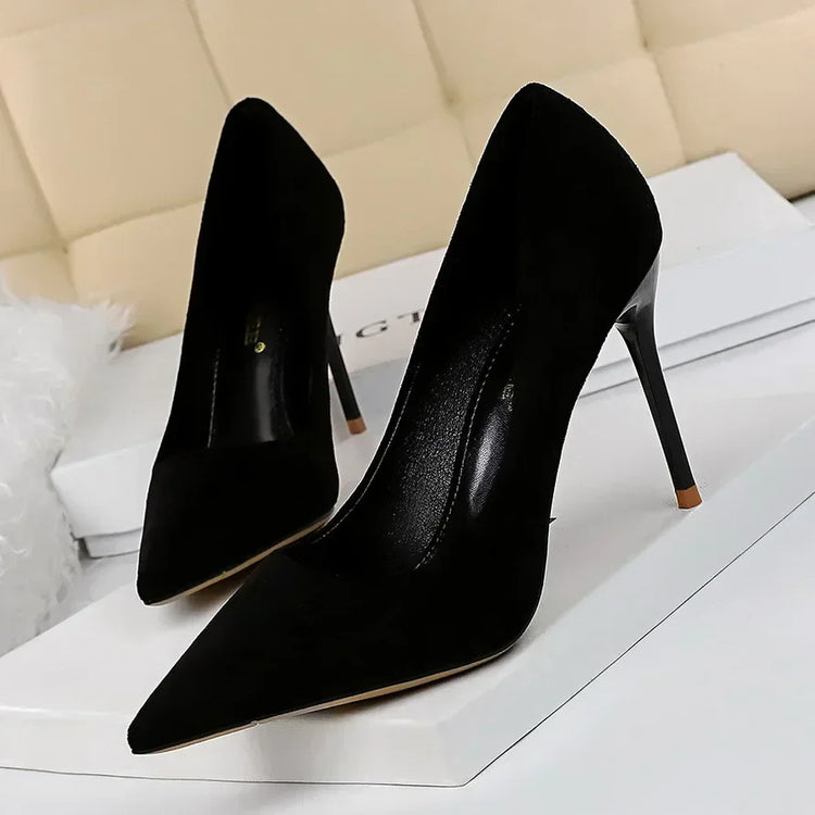 Donne 9 cm Tacchi alti Festa quotidiana Décolleté in pelle scamosciata colorata Scarpins femminili Stiletto Banchetto serale Rosso Giallo Scarpe Plus Size 34-43