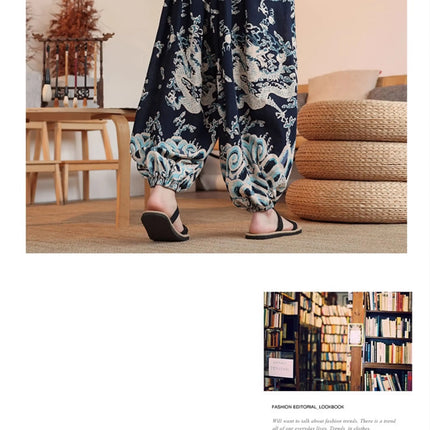 Vendite calde Pantaloni da uomo in cotone comodi pantaloni da spiaggia larghi stampa casual Harem elegante abbigliamento estivo pantaloni larghi giapponesi sottili