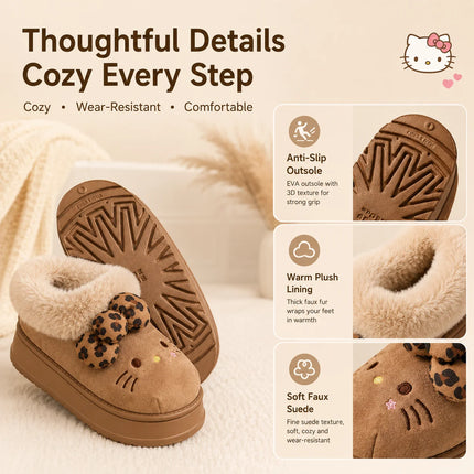 Sanrio Hello Kitty Winter Fleece Lined EVA Thick Mule Slippers Snowy Day Anti-Slip Warm Fleece Outdoor Slippers Women Snow Boots