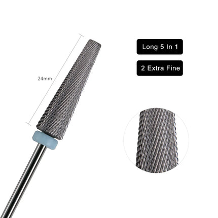 HYTOOS 24mm Super Long 5 in 1 Nail Drill Bits Two-Way Cross Manicure Carbide Burr Electric Grinding Accessories