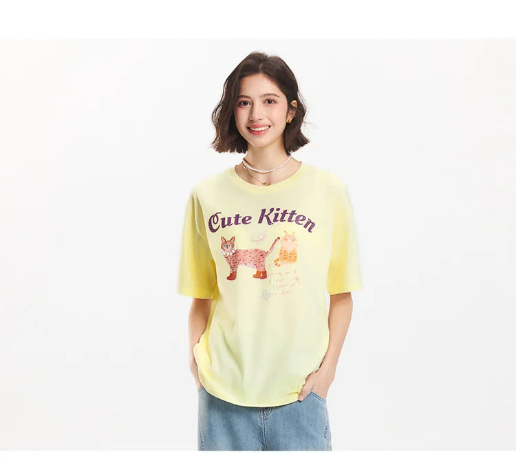 T-shirt a maniche corte Semir da donna, lunghezza media, fantasia carina, stile retrò, nuova collezione estiva 2025, top ampio traspirante, stile di nicchia