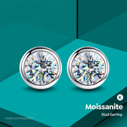 KNB Real 0.5-1ct Moissanite Diamond Round Stud Earrings for Women 925 Sterling Silver Wedding Earring Luxury Fine Jewelry Gifts PlatiNum