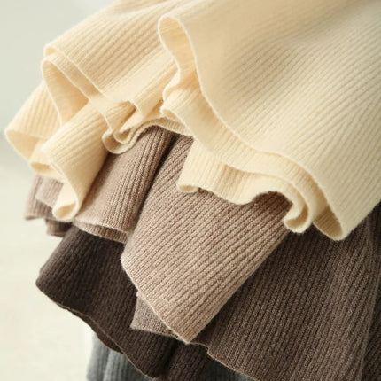 Chic New Women 100% Merino Wool Knitted A Line Skirt Solid Color Autumn Winter High Waist Preppy Style Soft Wool Midi Skirt PlatiNum