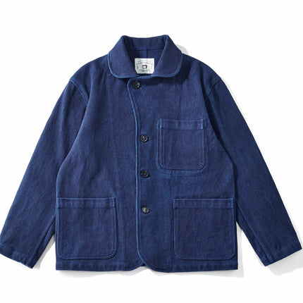 Indigo Blue Dyed Suit Jacket Heavy Sashiko Casual Japanese Retro Washed Coat Jacket