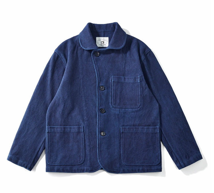 Indigo Blue Dyed Suit Jacket Heavy Sashiko Casual Japanese Retro Washed Coat Jacket