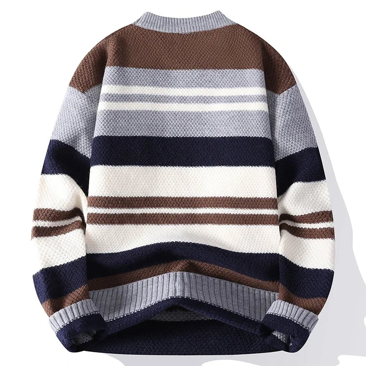 Autumn Winter Warm Casual Pullovers Men Knitted Sweater Fashion Patchwork Striped Loose Hip Hop Knit Streetwear Pull On Sweaters