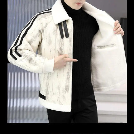 2024 Winter Woolen Motorcycle Jacket Men Thickened Velvet Casual Business Wool Blends Coat Hip Hop Social Streetwear Overcoat