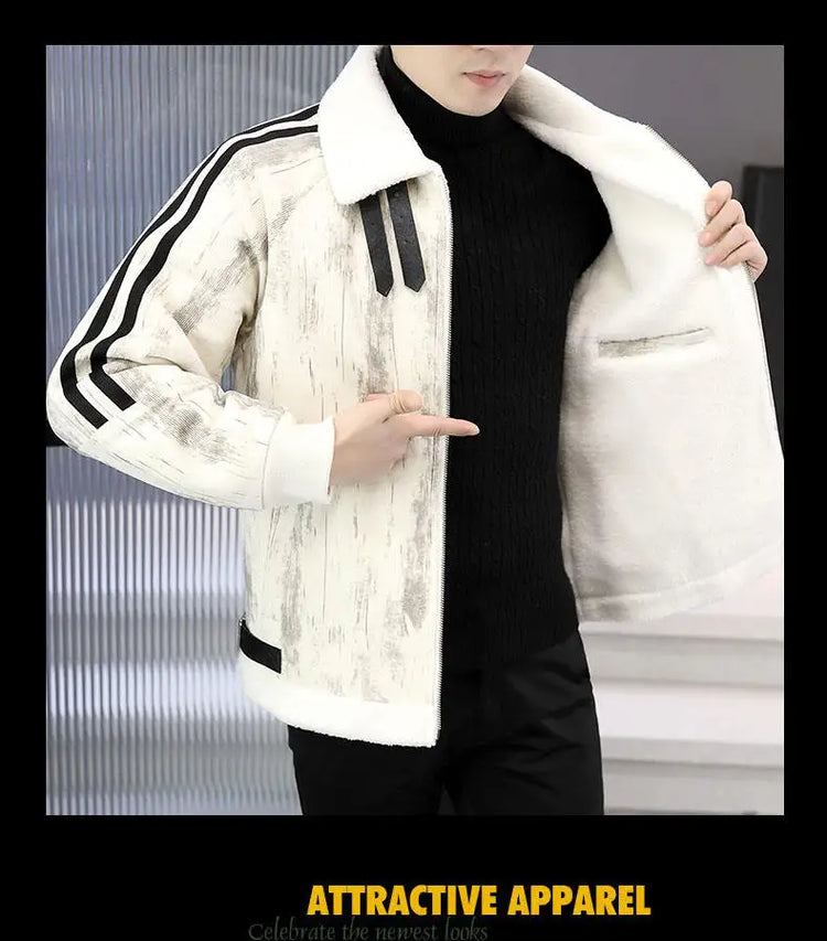 2024 Winter Woolen Motorcycle Jacket Men Thickened Velvet Casual Business Wool Blends Coat Hip Hop Social Streetwear Overcoat