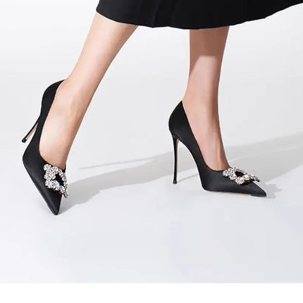 Nuove Scarpe da Donna Primavera-Autunno 2026, Tacchi Alti Blu con Punta Sottile, Strass e Fibbia Quadrata, Eleganti e alla Moda