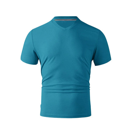 2025 New Men's Casual Fashion Simple V-neck Short Sleeved T-shirt Summer Comfortable Breathable Versatile Top PlatiNum