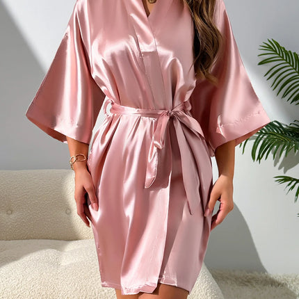 Pijama de seda para mujer, nuevo, otoño, pijama sexy de moda, conjunto y bata sencilla, pijama de tres piezas para mujer