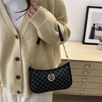 Vintage Style Handbag Crossbody Bag, Gold Letter 'M' Design Pu Leather Shoulder Messenger Bag, Synthetic Leather Tote Bag, Purse PlatiNum