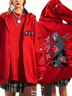 Naruto Uchiha Itachi New Japanese Anime Fashion Y2K Harajuku Men's Trendy Casual Sportswear Men's Couple Style Zip-Up Coat