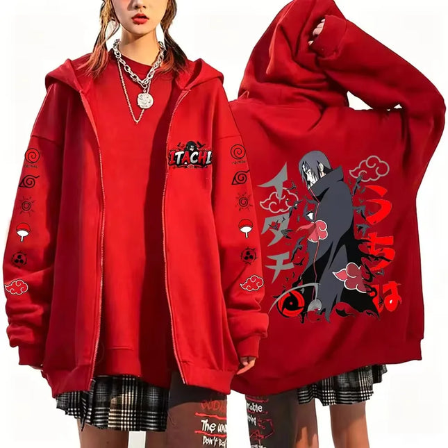 Naruto Uchiha Itachi New Japanese Anime Fashion Y2K Harajuku Men's Trendy Casual Sportswear Men's Couple Style Zip-Up Coat