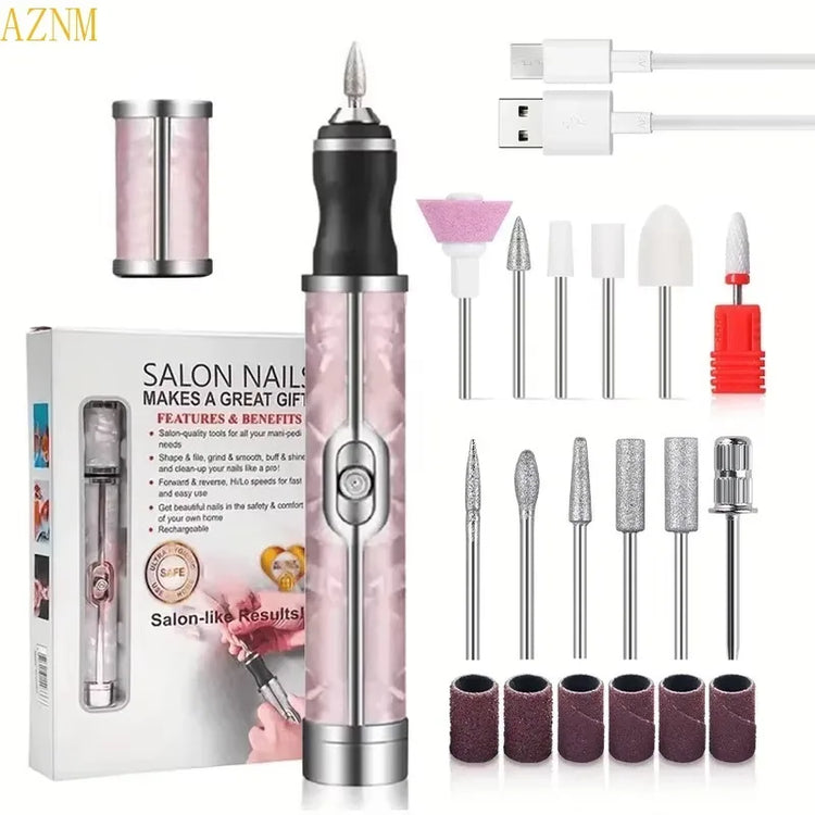 Electric Nail Drill Machine Rechargeable 500mAh Portable Nail File Kit 4 Speed Adjustable Manicure Tool for Nail Polishing Gel Removal Salon Beauty Care