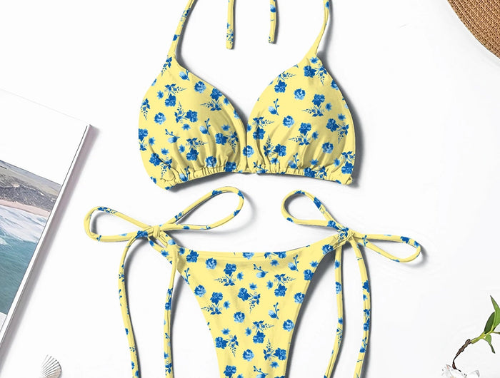 Nuovo Stile Bikini Due Pezzi da Donna Stampato, Fresco e Alla Moda, con Laccetti al Collo, Sexy e Trendy platinumshop