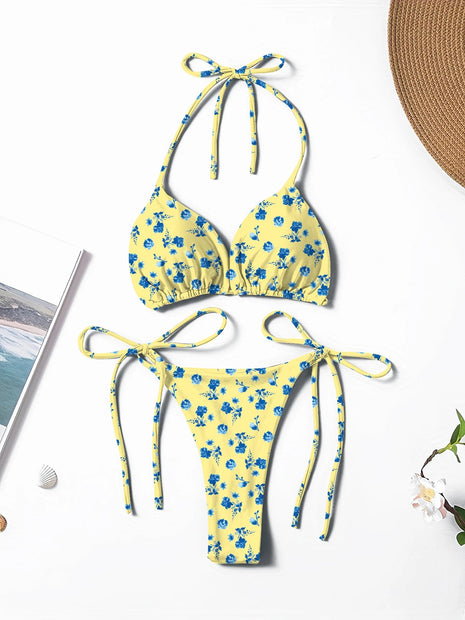 Nuovo Stile Bikini Due Pezzi da Donna Stampato, Fresco e Alla Moda, con Laccetti al Collo, Sexy e Trendy platinumshop
