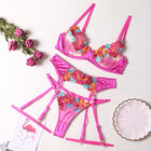 Luxury Embroidery Lingerie Three Piece Sets Sexy Mesh Patchwork See Through Bras And Panties Garter Erotic Intimate Outfits